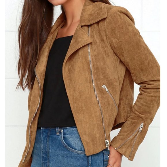 Lulu's Camel Faux Suede 'Suede With Love' Moto Jacket size XL - Picture 7 of 16